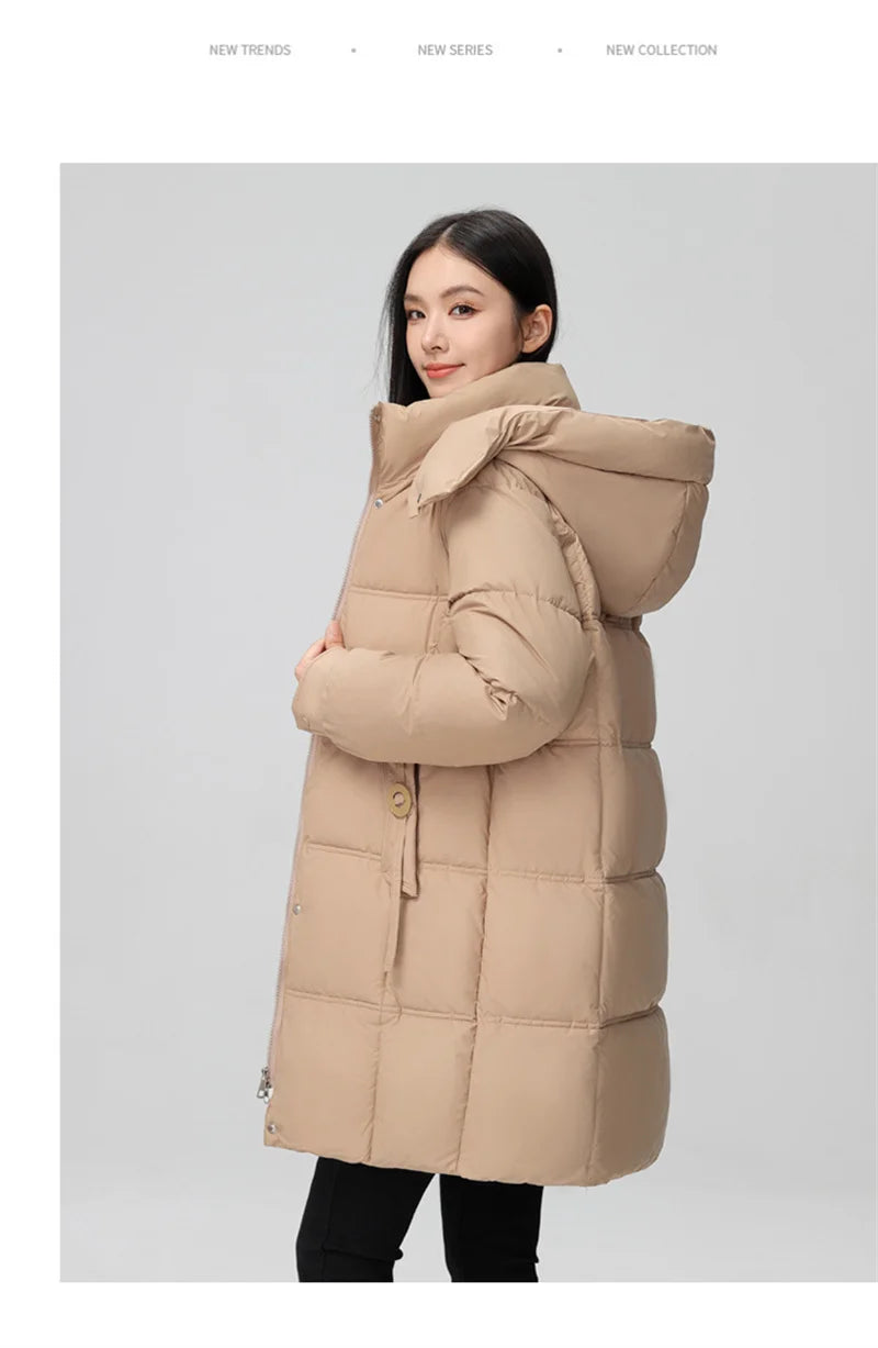 Winter Women Jacket Mid Long Hooded