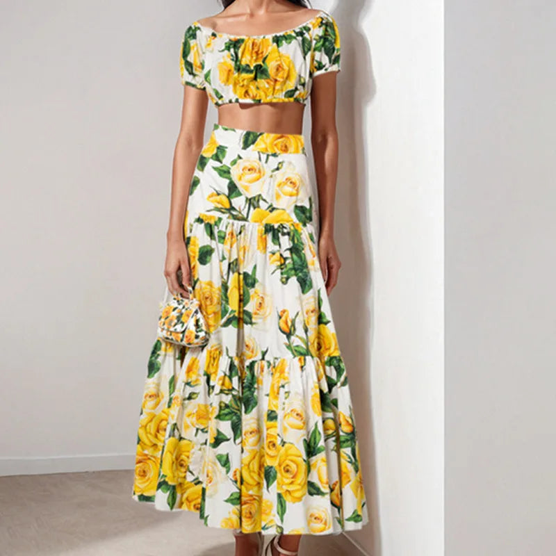 Summer Runway Yellow Rose Skirt set Dolce