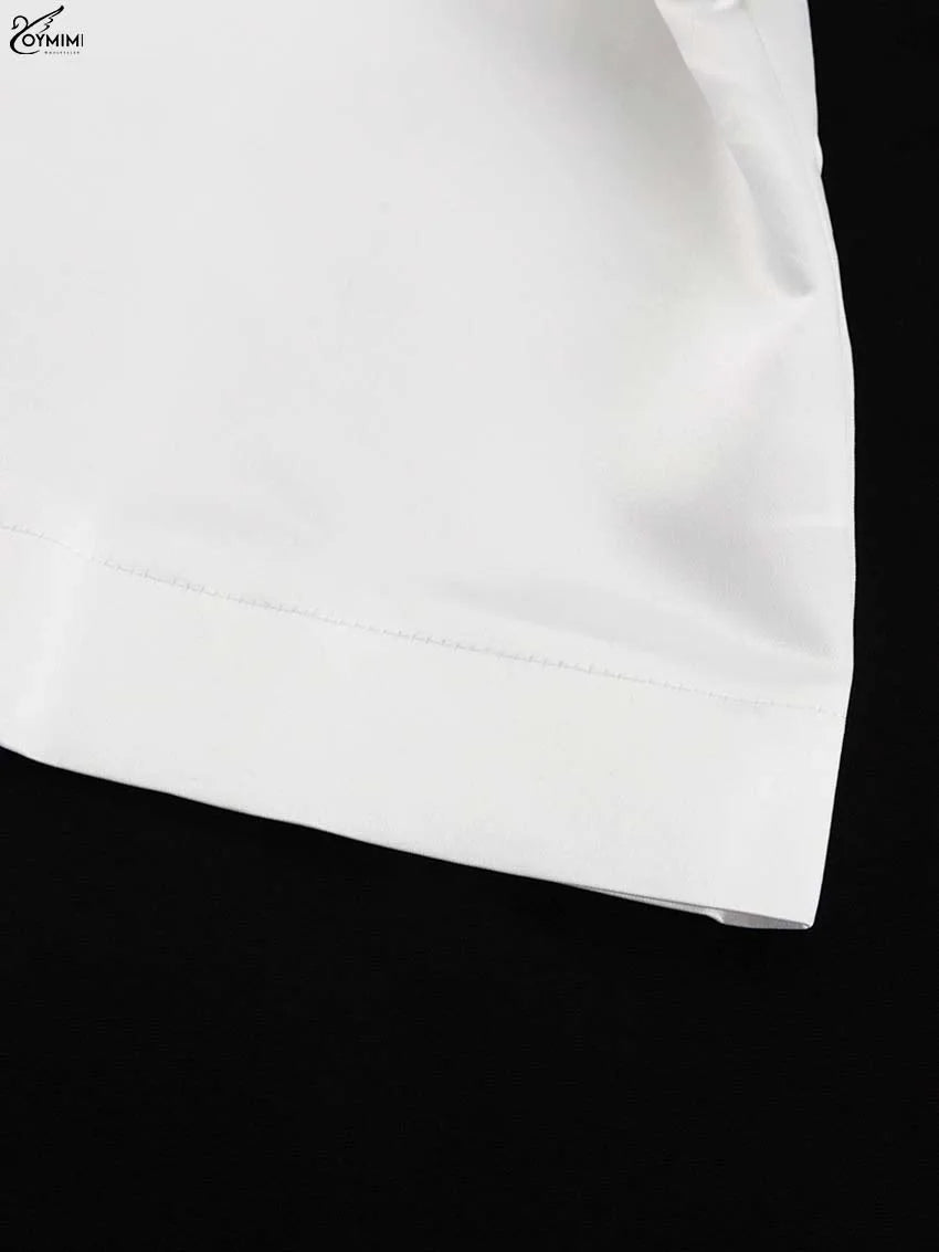White Satin 2 Piece Sets Puff Sleeve