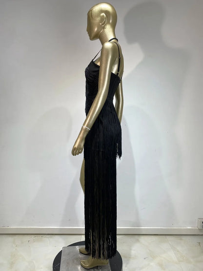 Celebrity Sexy Tassel Green Dress