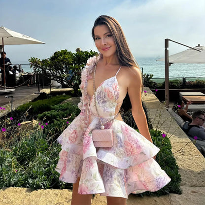 1 Sexy Print TOP & Ruffle Mini Skirt Set