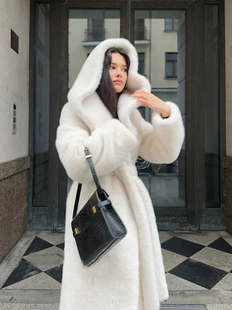 Fur Hooded Long Jacket