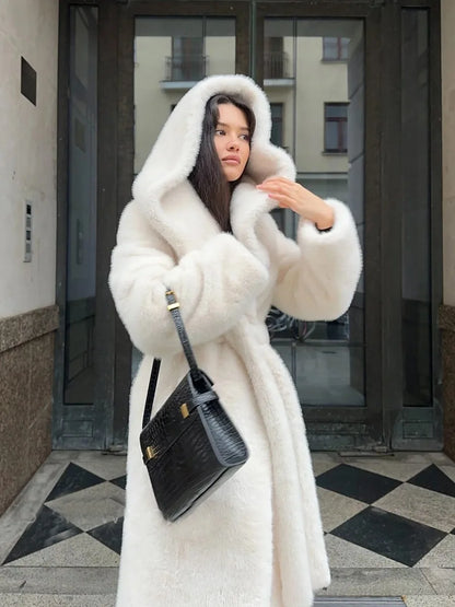 Fur Hooded Long Jacket