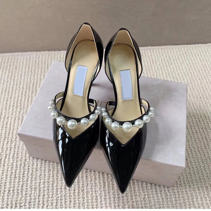 Star style Luxury Pearls Rhinestones Leather Pumps