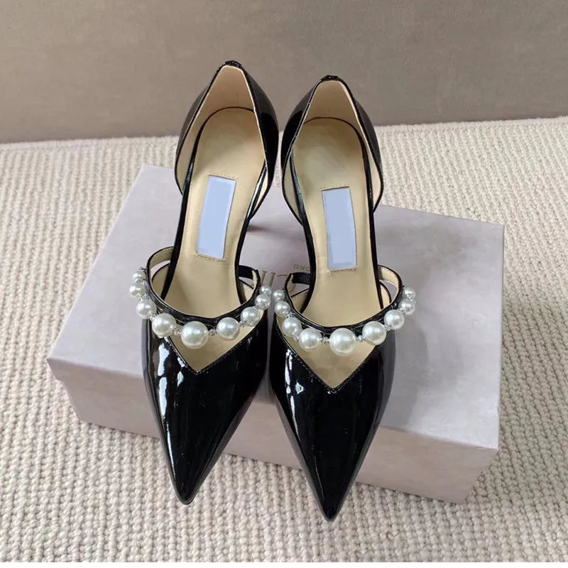 Star style Luxury Pearls Rhinestones Leather Pumps - Shellss