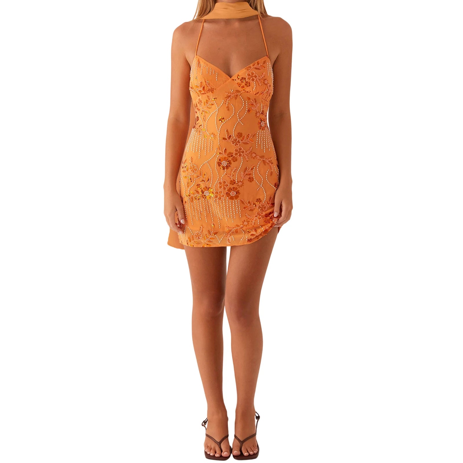 Sequined Flower Embroidery Beaded Bodycon Mini