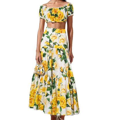 Summer Runway Yellow Rose Skirt set Dolce