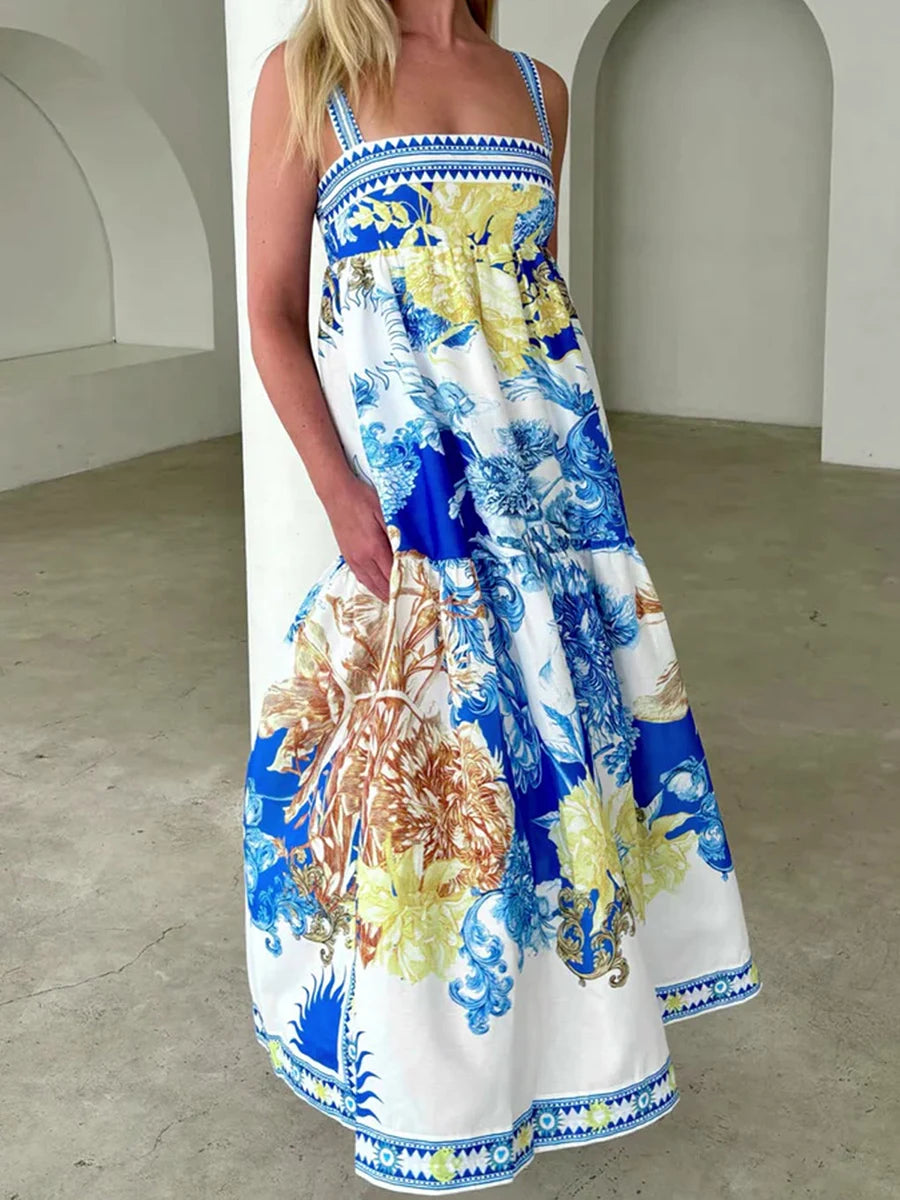 Floral Boho Maxi Dress Pockets