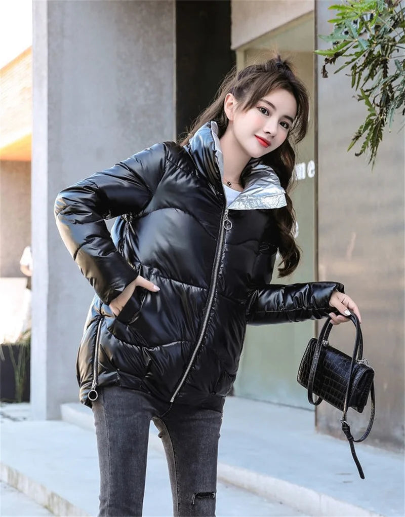 Winter Jacket Women Parkas Glossy Warm