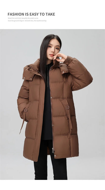 Winter Women Jacket Mid Long Hooded