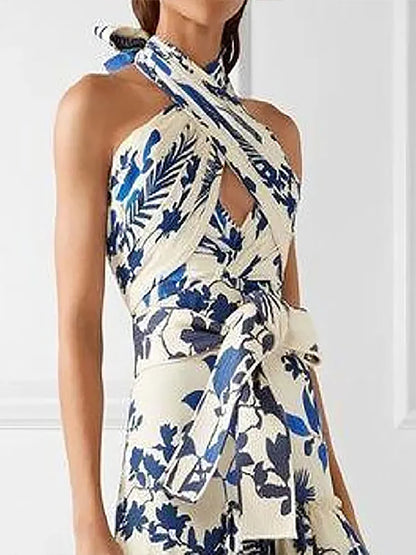 Floral Halter Hollow Out layered dress