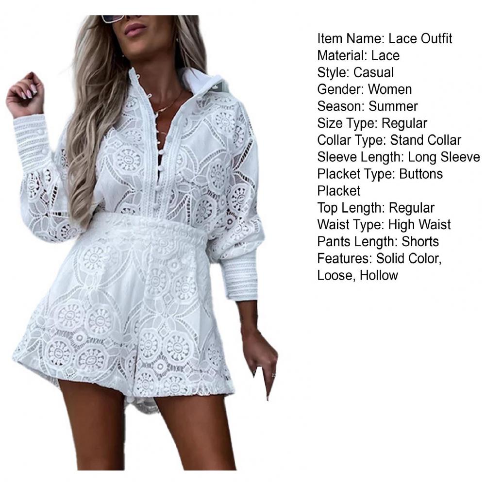 Elegant Lace Embroidered Blouse & Wide-Leg Shorts Set - Shellss