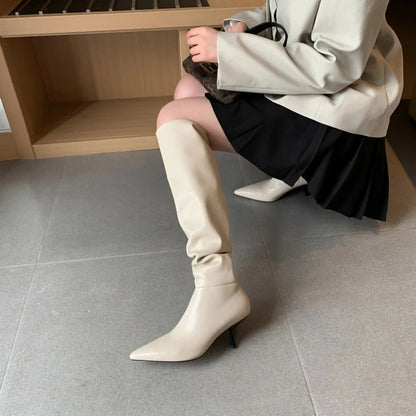 Pointed Toe Stiletto Leather Boots