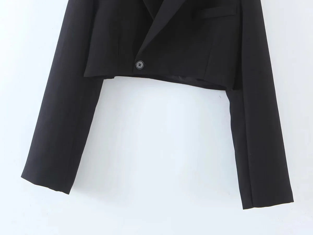 2 pieces 1 set Women One Button Short Blazer Cropped