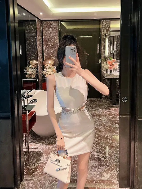 Women's Clothing High-end Versatile Sexy Dress Summer Dress Diamond Slimming Y2k Dress Mini Diamond-encrusted Elegant Black