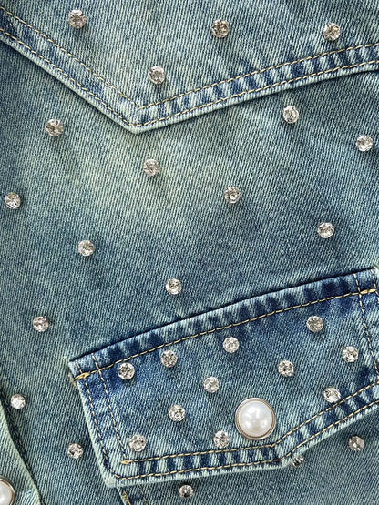 Denim Rhinestones Mid-length Shirt