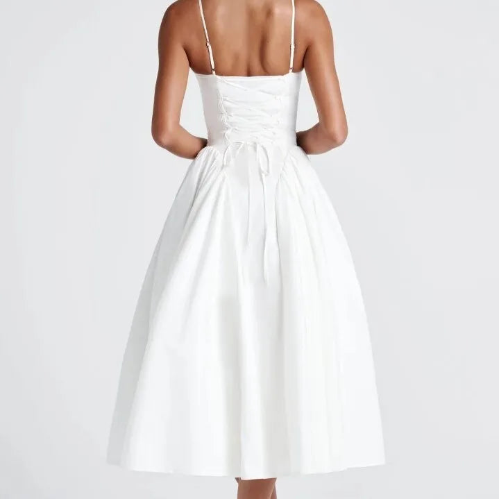 Summer Autumn Irregular Strapl Long Dr Women's Pure Color Svel ter Ne Gown French Sle Waist Cinched A-Line... - Shellss