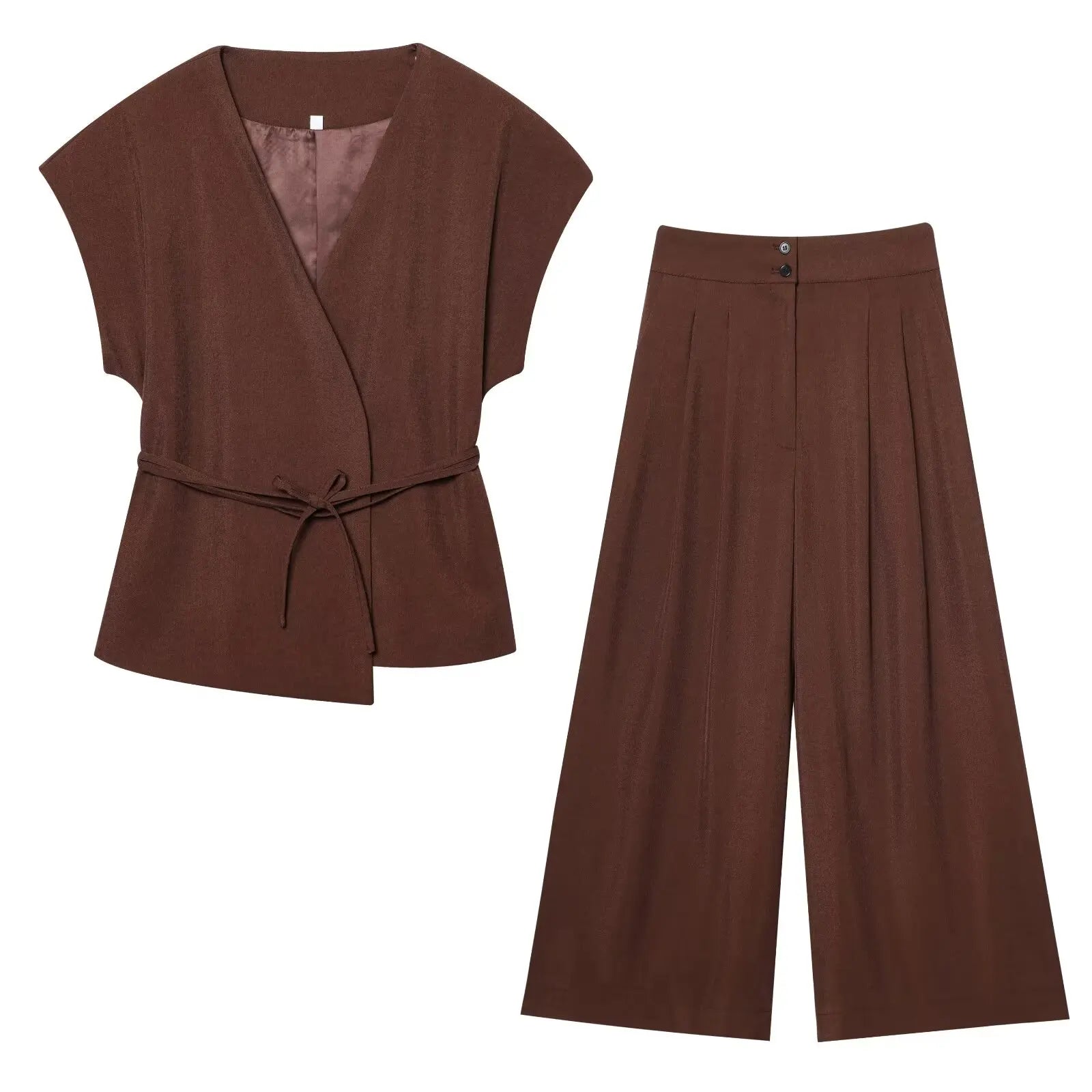 V-Neck Wrap Belted Pants Sets
