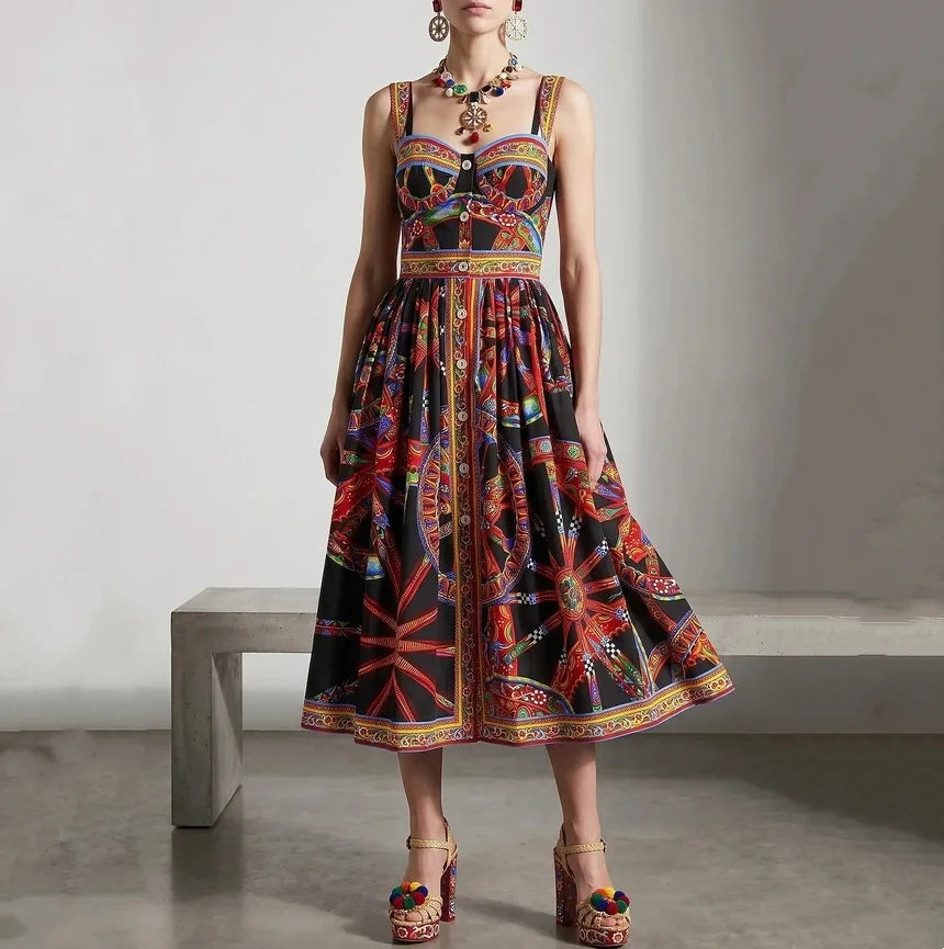 Dolce Latest Carretto-print Maxi Dress in Cotton Poplin