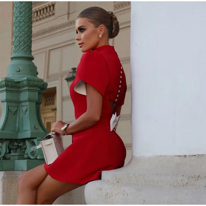 Red Bodycon High Waist Mini Dress Women Fashion Strapless Sleeveless Back Drawstring Gown 2024 Lady Party Club Wear