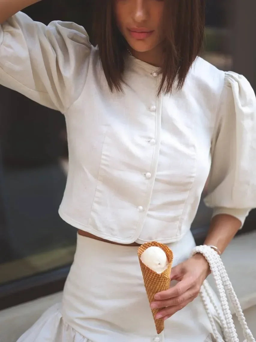 Elegant puff Sleeve Top Mini Skirt Set