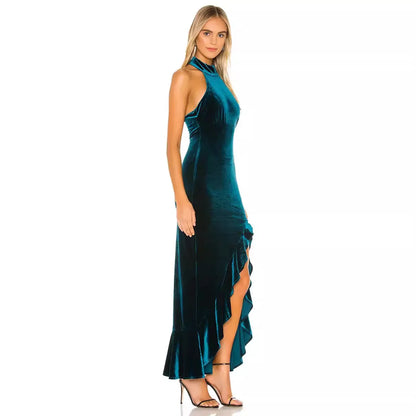 Velvet Long Dress Asymmetrical Slit