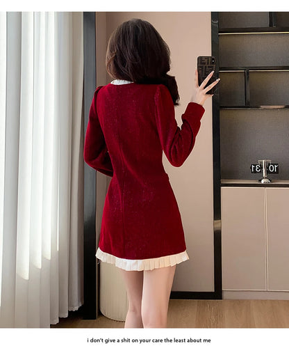 Luxury Burgandy red Velvet Dress