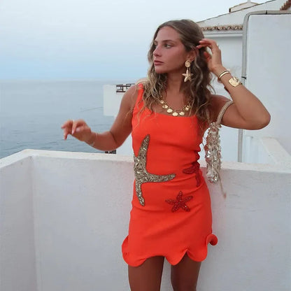 Starfish oceanusa Embroidered Star Mini Dress