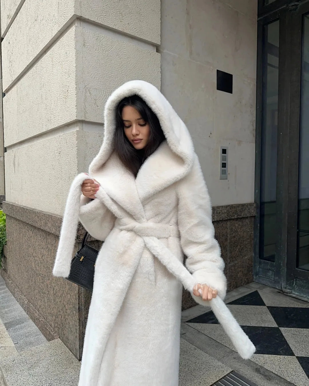 Fur Hooded Long Jacket