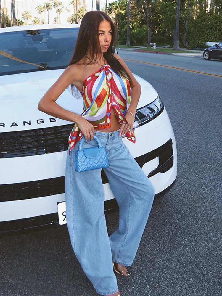 Fashion Printed Halter Vest Skirts Sets Women's Sleeveless Backless Tops Floor-length Skirt 2025 Summe New Beach Vacation suit