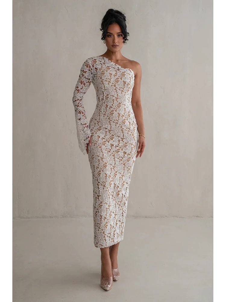 white lace bandage dress Kawko Lace Sleeve Bandage Dress In White Night Novas
