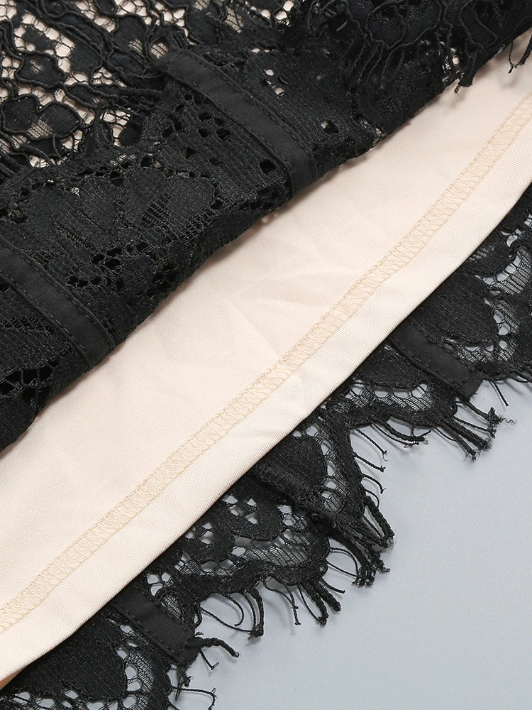 Sexy Spaghetti Strap V Neck Lace Long Dress Women Black Floral Lace Sleeveless Bodycon Dresses Elegant Evening Celebrity Party - Shellss