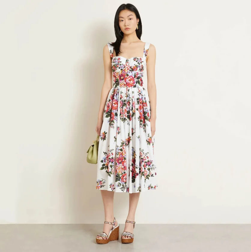 Romantic Holiday Style Floral Print Wrap Dress Slimming Waist Long Skirt Summer New Arrival Elegant Fashionable Midi Dress
