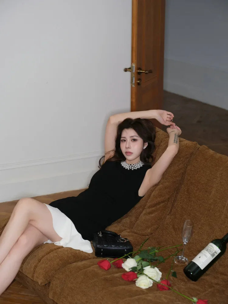 Elegant Pearl Detail Knitted Mini Sandro Dior