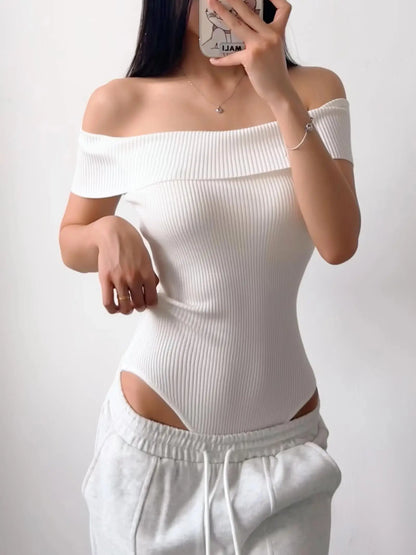 Off Shoulder Rib Knitted Bodysuit