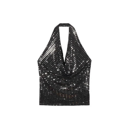 Shiny Sequin Halter Neck Crop Top Sparkly