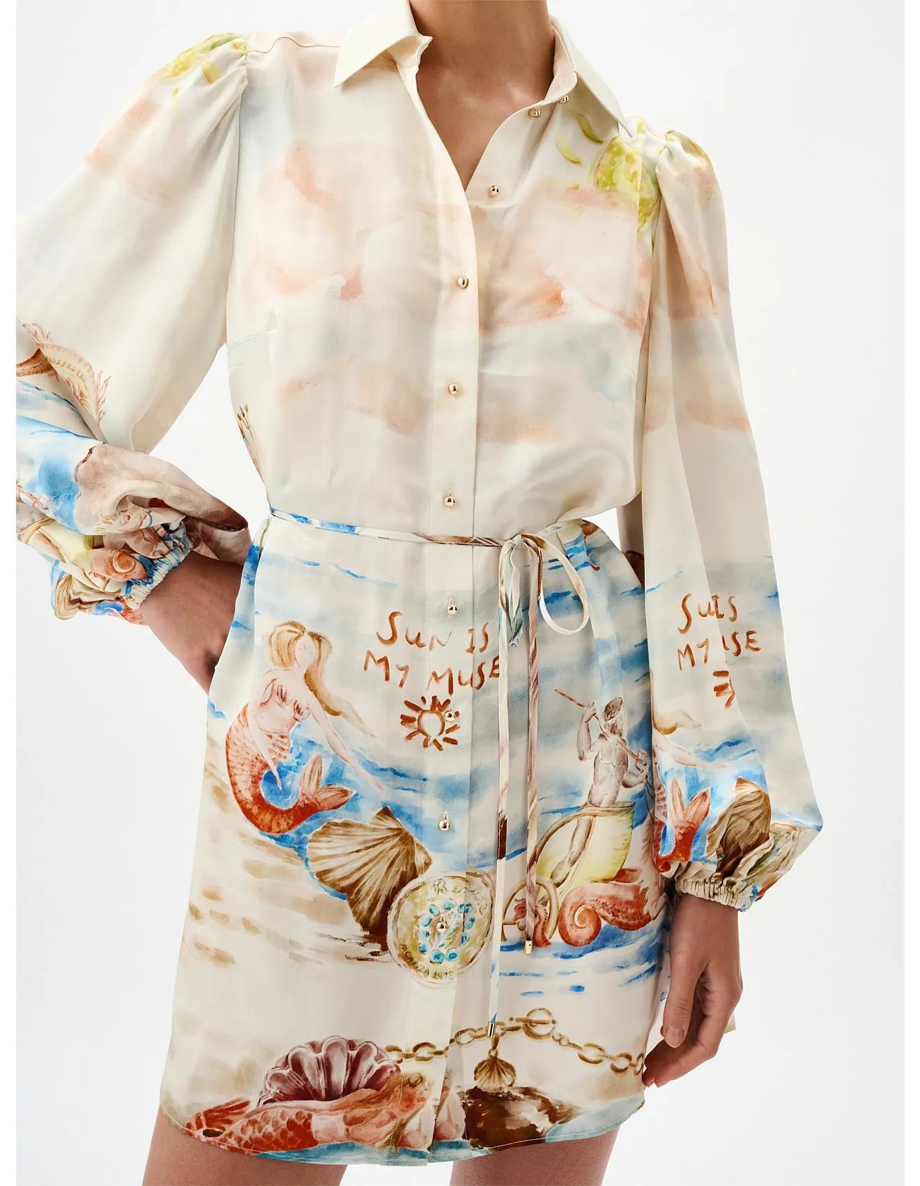 Fashionable Digital Printing Long Sleeve Turn-down Collar Short Dress Women's Clothing New Arrival Elegant Commute Style A-li...