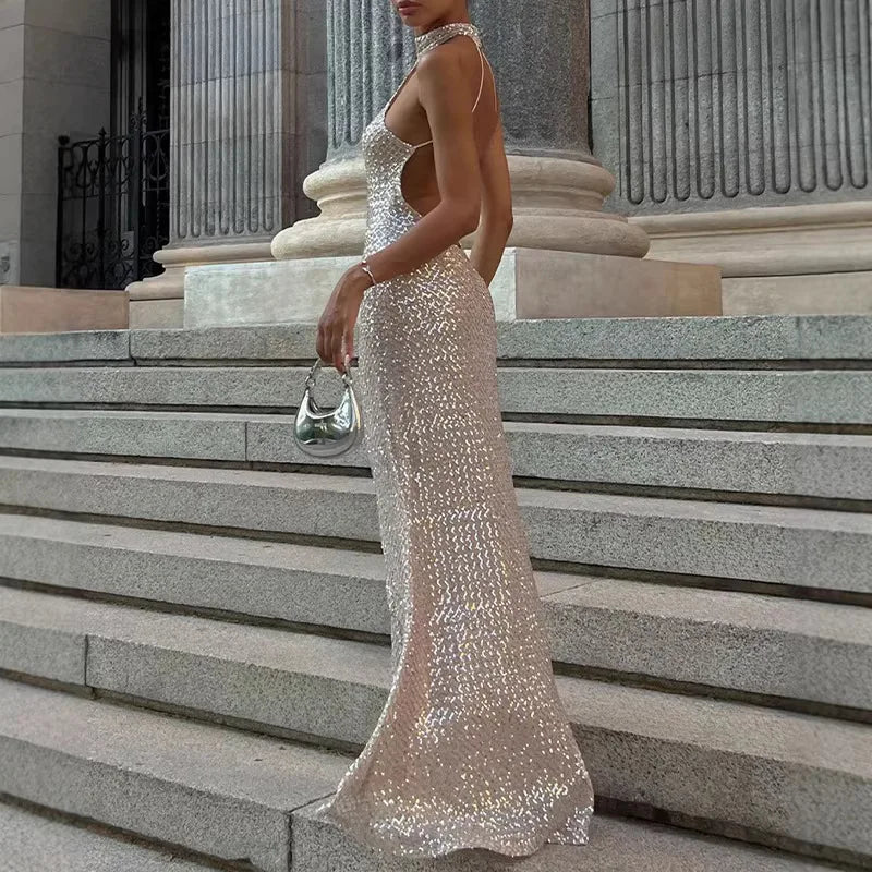 Sexy Slimming Neckline Evening Dress Mesh Grid Pattern Long Sleeve Polyester Fabric Evening Gown for Party And Commute