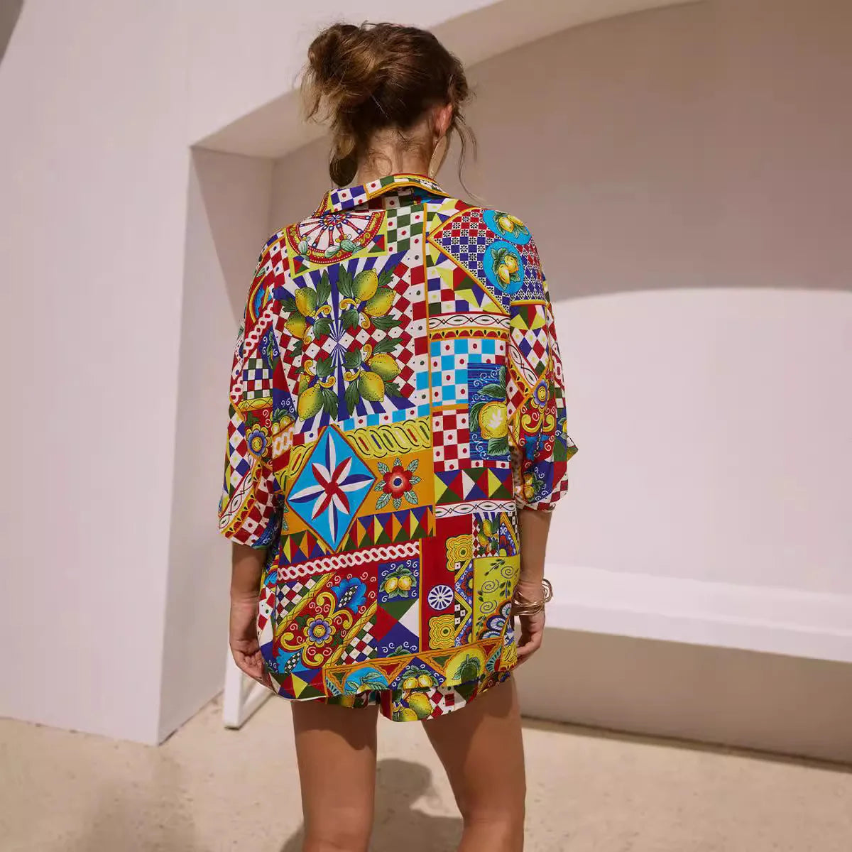 Summer Women's New Classic Printed Women's Pajamas 2-piece Set Half-sleeved Lapel Shorts Pajamas Set Casual Women's Home Clothes - Shellss