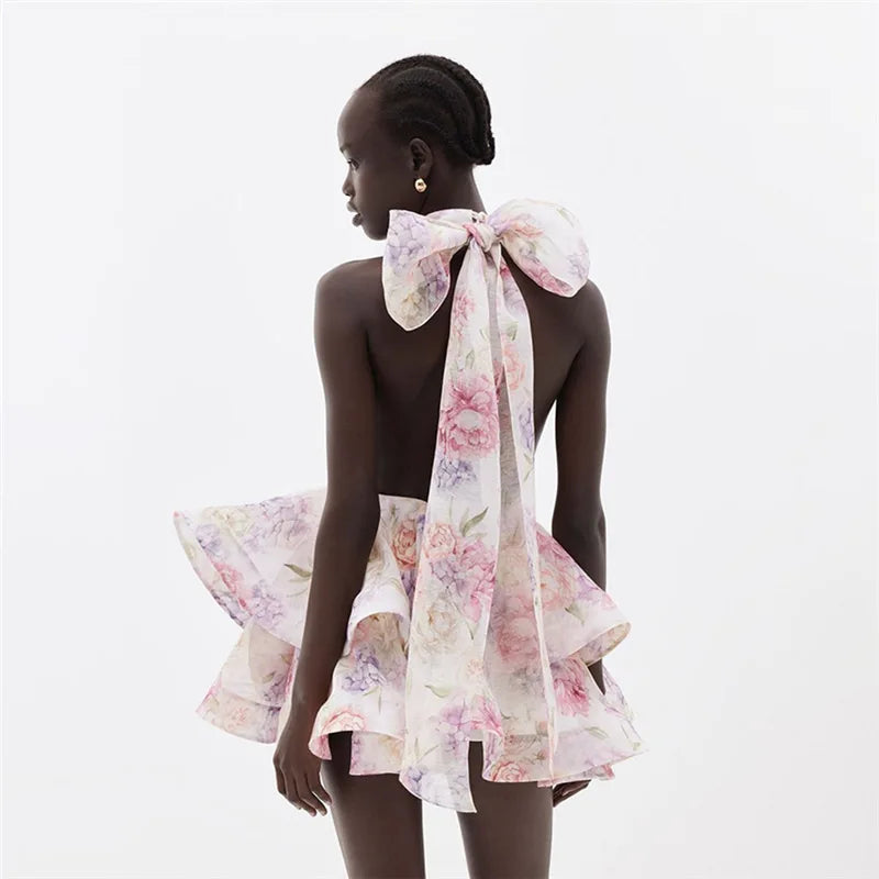 1 Pink Backless Ruffle Mini Dress floral - Shellss