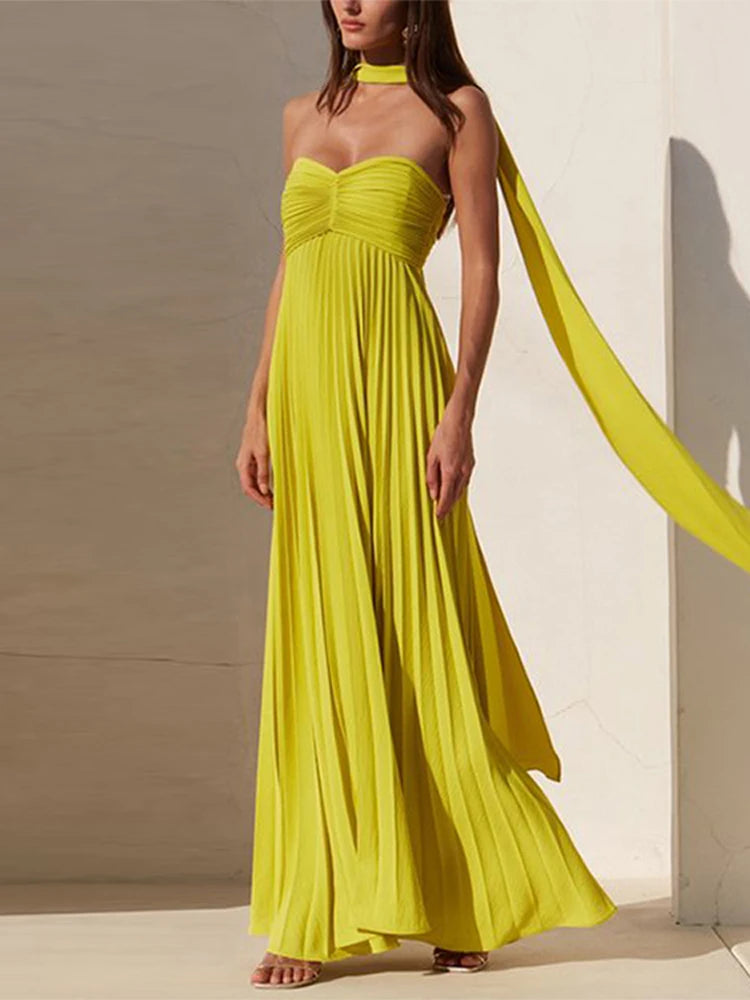 Chic Strapless Ribbon Long Dresses Sexy Backless