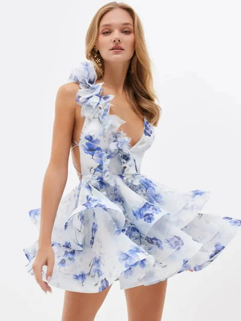 Ruffle lace chiffon layer dress
