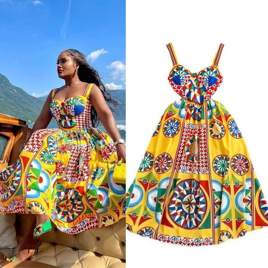 Dolce Yellow Multicolor Dress