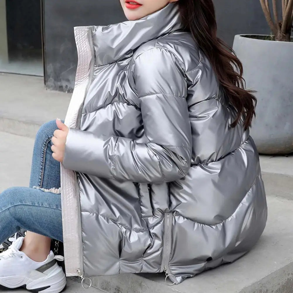 Jacket Bright Surface Winter Women Stand Collar Puffer