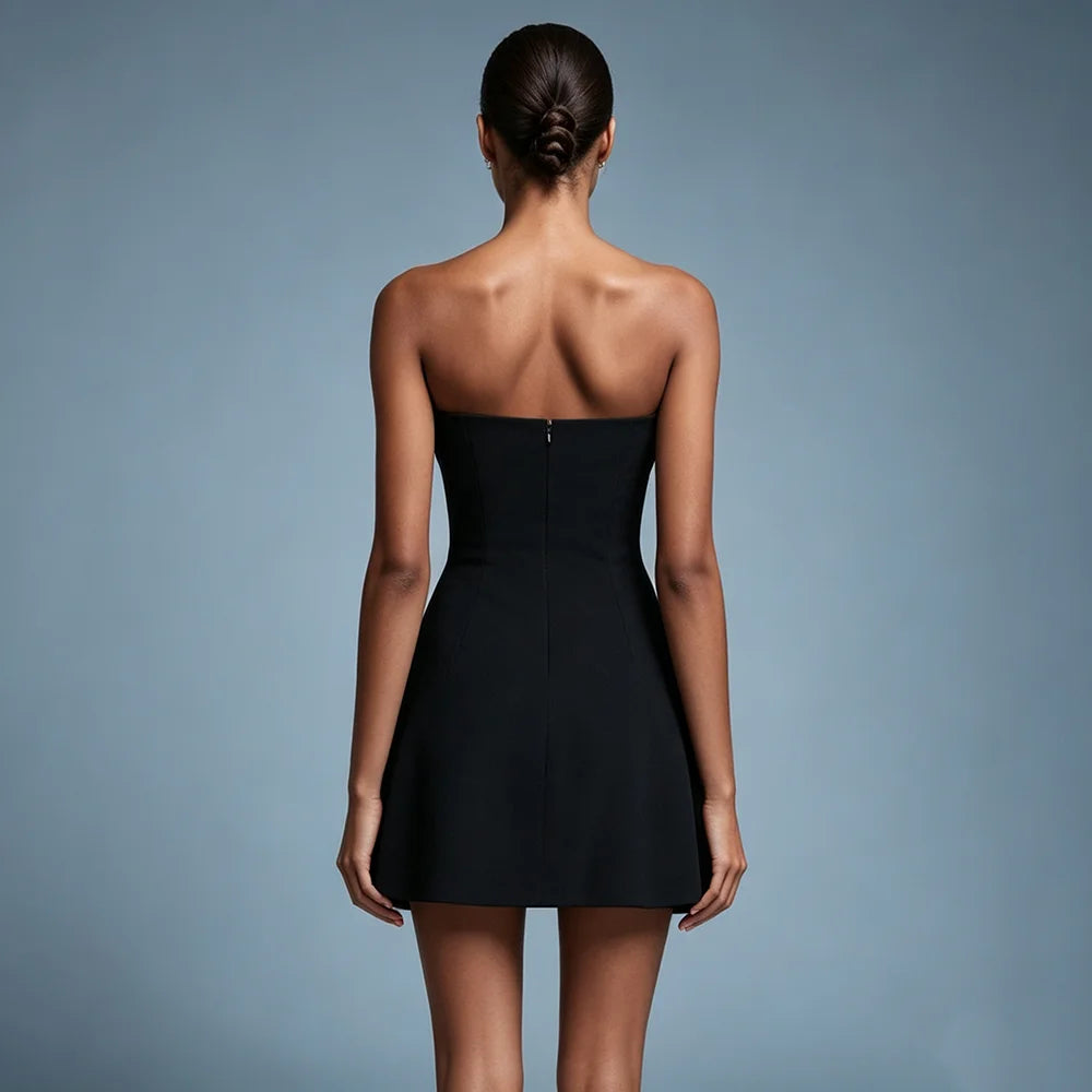 Elegant Diamond Crystal Beading Bandage Dress Sexy Strapless Evening Party Women Mini Dresses