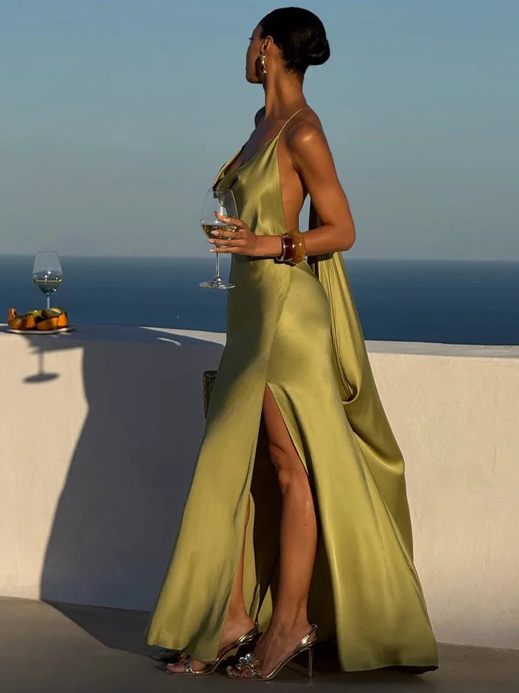 Sexy Women Dress Hollow Sleeveless Deep V Neck Big Backless Hip Package Long Dresses Elegant Summer New Beach Holiday Robes Lady