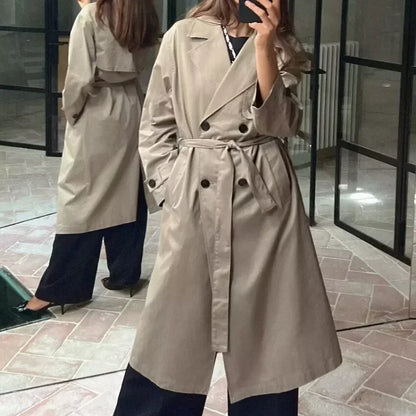 Belted double-breasted long windbreaker jacket for women fashionable versatile and high-end coat jacket