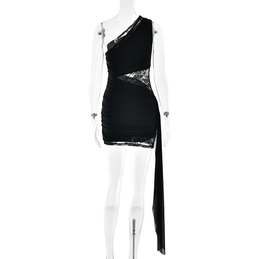 Avrilyaan Lace Patchwork Ribbons One-Shoulder Sleeveless Sexy Dress Women 2026 Elegant Party Dress Backless Mini Summer Dress