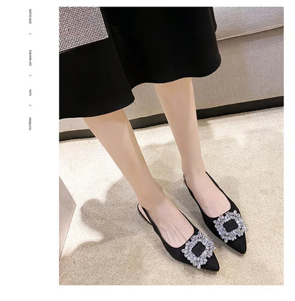 Rhinestone designer short heel shoes