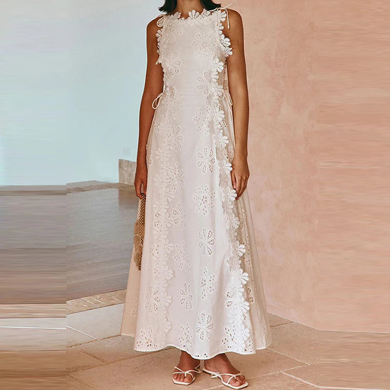 White Cotton Lace Embroidery Dress